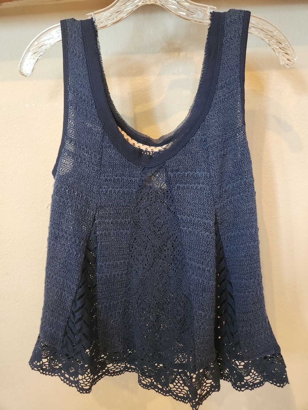 Anthropologie Meadow Rue Women's Navy Crochet Tank To